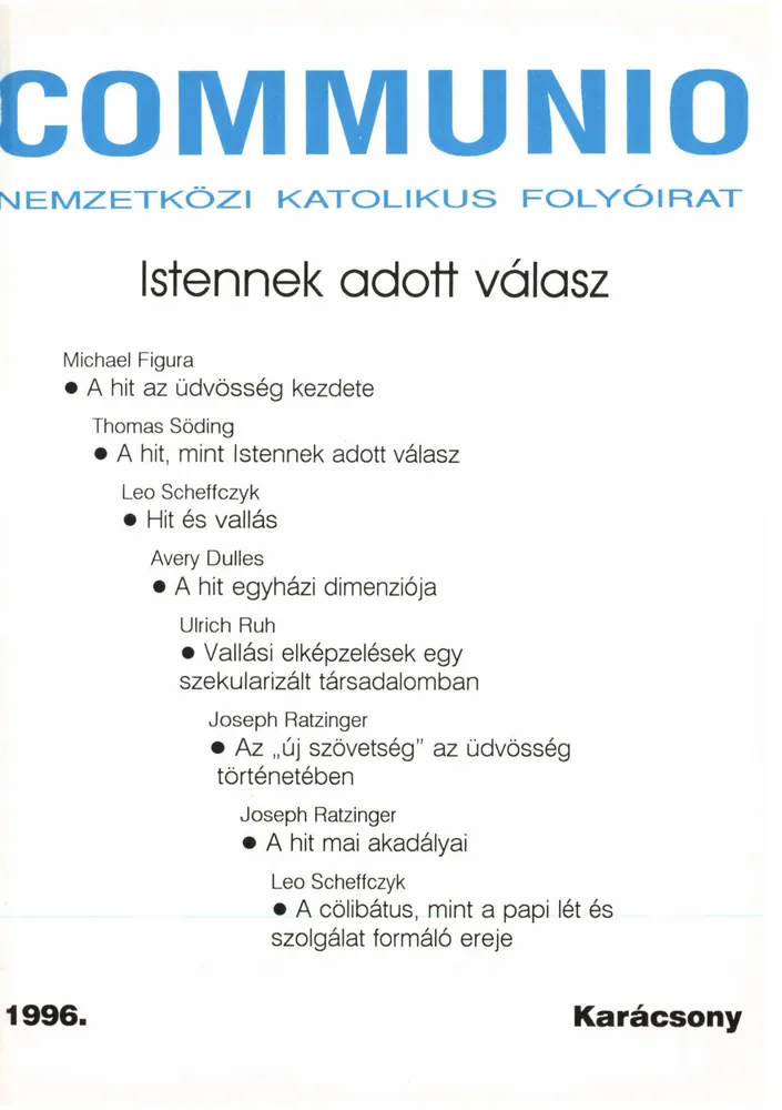 Communio 1996 - 4. szám - Istennek adott válasz