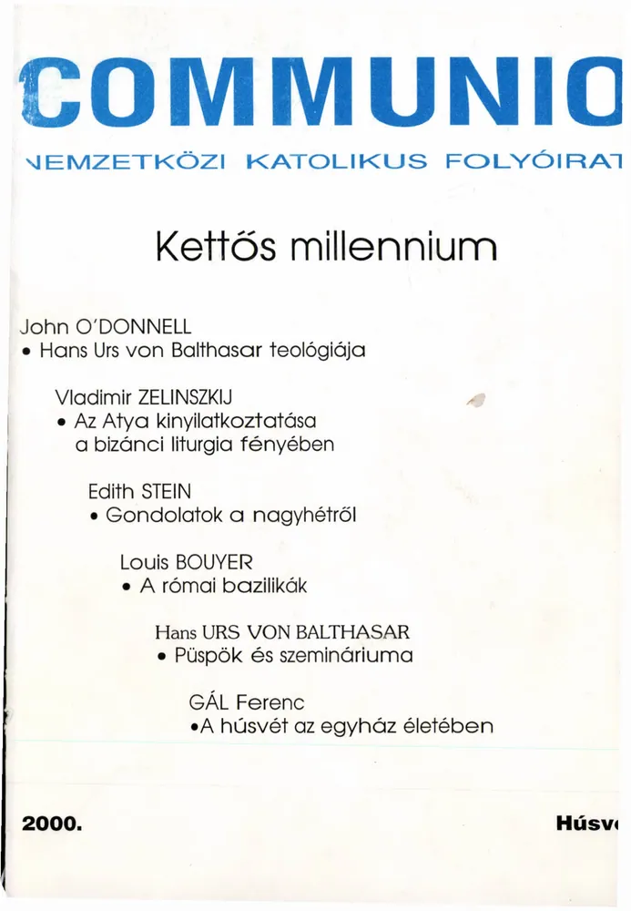 Communio 2000 - 1. szám - Kettős millennium